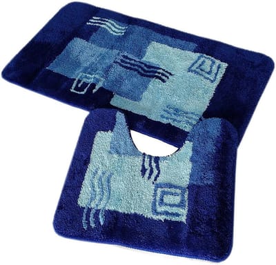 Badmatten Set - Douchematten Vloermatten - Badkamer Comfort - Antislip Latex Onderkant - 50x90 cm en 50x45 cm - Blauw