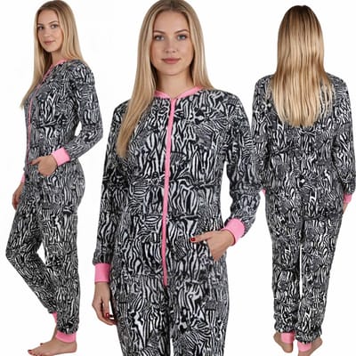 EENDELIG damespyjama ZEBRA, WARME gestreepte jumpsuit S