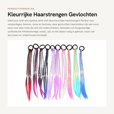 Dailygoods- Haarstukken 10 Stuks - Kleurrijke Gevlochten Haarstrengen - Hittebestendig Synthetisch - Elastische Touwband - Ideaal voor Feesten - 45cm Lang - Haarextensies
