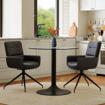 STILVORA Eettafelset - Ronde Eettafel Van Gehard Glas Met 2 Draaibare Stoelen - Voor Eethoek En Woonruimte - Metaal Kunststof - Zwart Transparant