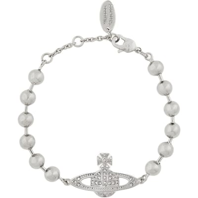 Vivienne Westwood Thames Mini Bas Relief Saturnus Ontwerp Glas Semi-Transparant Parel Imitatie Kristal Armband Damesarmband Zilver 6102024O-02P409 Basic Packaging-Dust Bag+Box white
