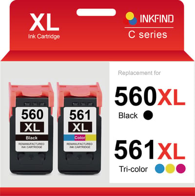 INKFIND 560XL 561XL Inktcartridge compatibel met Canon560 Canon 560 Canon561 Canon 561 Canon PG-560 PG-560XL CL-561 CL-561XL Hoge Capaciteit / 2-pack (Zwart x 1 en Kleur x 1)