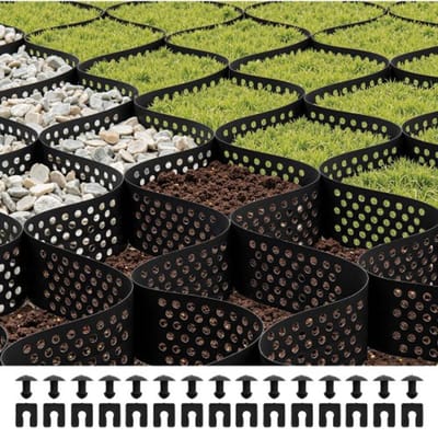 VEVOR grindrooster, 100 mm diep, grasrooster 5200 x 2700 mm, grind honingraat, honingraatrooster HDPE, waterdoorlatend geogrid voor stabilisatie van opritten, voor tuinen, terrassen, looppaden en camperparkeerplaatsen.