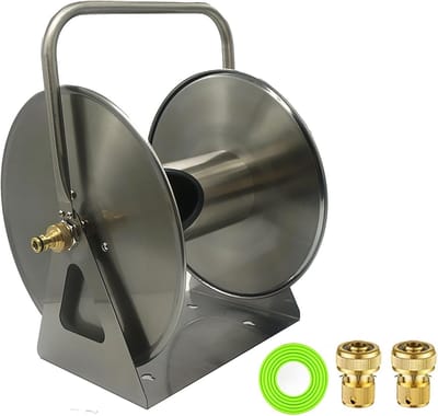 Slanghaspel - Slanghouder - Tuin bewateren - Roestvrij staal - 40 meter slang - Zilver