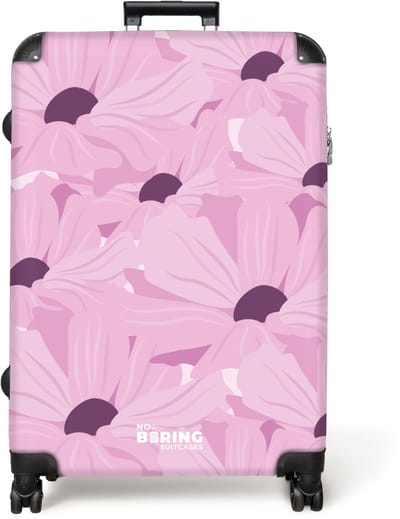 NoBoringSuitcases.com® - Koffer groot - Reiskoffer lichtgewicht - Roze met paarse bloemen - Rolkoffer met 4 wielen - Grote trolley XL - 98 liter bagage