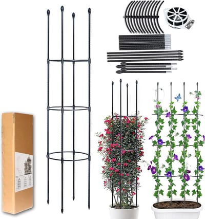 Plantenhouder, plantenkooi, ondersteuning tomatenkooi, bloemkooi, klimhulp, planten, robuuste tomatenkooi, tuinplant, steunstangen, kooi, lang staal, geschikt voor alle klimplanten (145 cm)