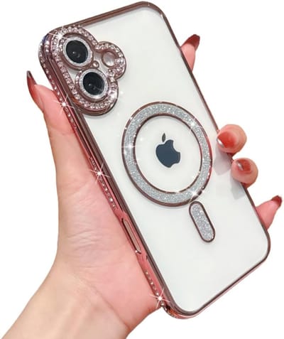Diamant Glitter Telefoonhoesje Geschikt voor Magsafe met Camera Bescherming voor iPhone 16 - FuturiQ - Roze