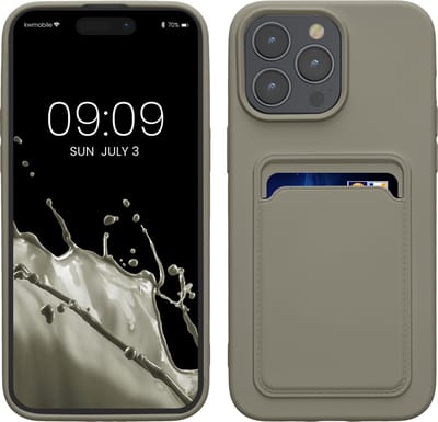 kwmobile telefoonhoesje geschikt voor iPhone 15 Pro Max - Hoesje met pasjeshouder - TPU case in mat lichtgrijs