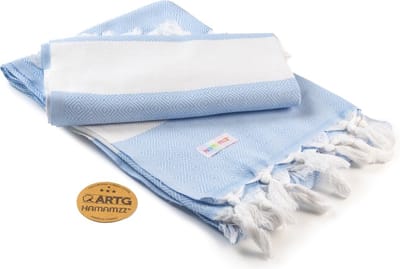 ARTG® Hamamzz - Hamamdoek - Original Marmaris De Luxe - Lichtblauw/Wit - 100 x 180 cm - AR056