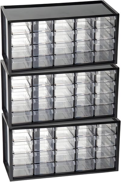 Plasticforte Sorteerbakjes spijkers/schroeven - 3x - 20 lades - 16 x 38 x 20 cm - opbergkastjes - ophangbaar - zwart/transparant
