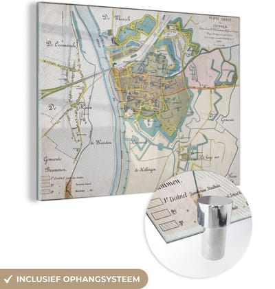 MuchoWow® Glasschilderij 40x30 cm - Schilderij acrylglas - Plattegrond - Nederland - Historisch - Foto op glas - Schilderijen - Stadskaart
