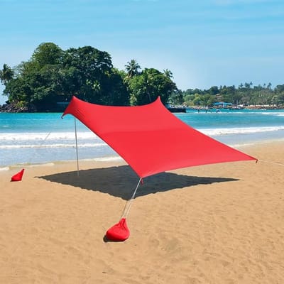 Dailygoods- Strandtent UV50+ - 2 x 2 m - 3 x 3 m - 4 x 4 m - met 2 ijzeren palen - 4 zandzakken - opbergtas inbegrepen - Strandhuis