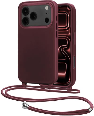 Hoes Geschikt voor iPhone 17 Pro Met Telefoonkoord - Siliconen Hoesje Backcover Met Ketting - Aubergine