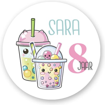 25x Traktatiestickers - Bubble Tea - Gepersonaliseerd - Sluitstickers - Kinderfeest Traktatie - Uitdelen - Uitdeeltraktatie - Traktatiestickers met naam en leeftijd