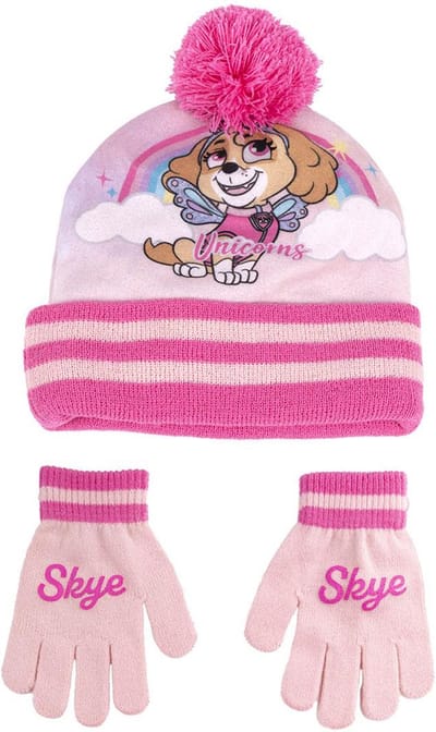 Paw Patrol 2-delig winterset - muts/handschoenen - roze - voor kinderen
