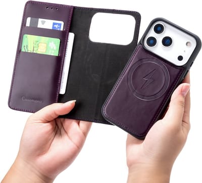 CaseMania Bookcase hoesje geschikt voor iPhone 17 Pro - Effen Paars - Leer - 2-in-1 Magnetisch Uitneembaar Design - Compatible met MagSafe