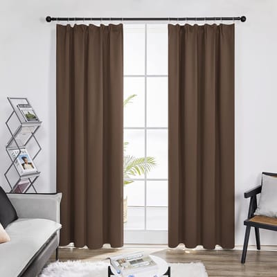 Famanu - Verduisterende Gordijnen Plooiband, Bruin, 140x175 cm (B x H), set van 2, Gordijn Warmte-isolerend voor Raam, Slaapkamer, Kant en Klaar