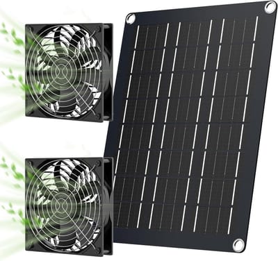 Zonne Ventilator Kit - Zonnepaneel Ventilator - Lucht Verversen - Dubbele Ventilator - 15 Watt - Zwart
