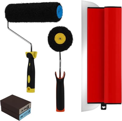 Professionele vlakspatelset van 40 cm met roller en hoekroller, ideaal voor wanddecoratie en bouwprojecten, inclusief schuurblokken voor een gladde afwerking