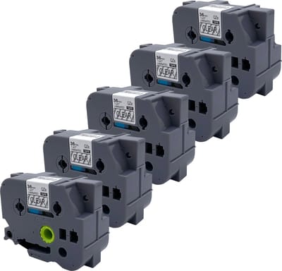 DULA Brother Compatible label tape- Tze-161 - 5 cassettes - Brother P-Touch - Zwart op transparant - 36mm x 8m