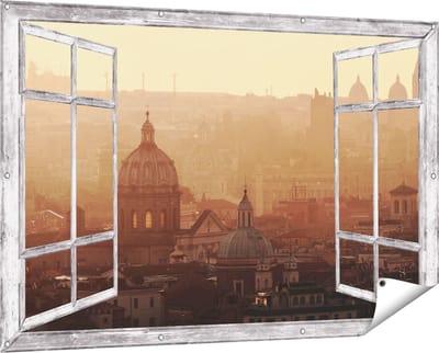 Gards Tuinposter Doorkijk Rome Stad bij Zonsopgang - 150x100 cm - Tuindoek - Tuindecoratie - Wanddecoratie buiten - Tuinschilderij