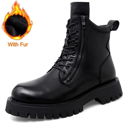 Luxe Herenlaarzen van Echt Leer Nieuwe Dikke Zool Alles-Passende Herenlaarzen Italiaans Design Heren Kleding Schoenen Motorschoen 42 black
