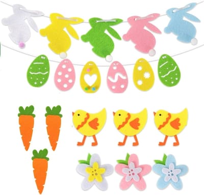 Paas Hangdecoratie - Felt Garland - Feestelijke Decoratie - Verschillende Paasvormen - Multicolour