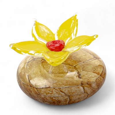 Loranto - Mini Urn Vergeet-mij-nietje Geel - Bruine Steen - Kleine Urn
