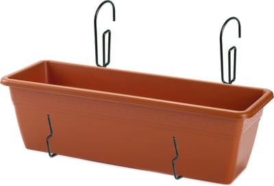 Hangende reling Plantenbak terracotta rechthoekig 50 x 17 x 15 cm met setje metalen ophang beugels