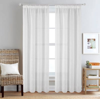 SB Line Vitrage Gordijn – 140x260 cm – Met Plooiband – Transparant met zilver bladmotief – Wit