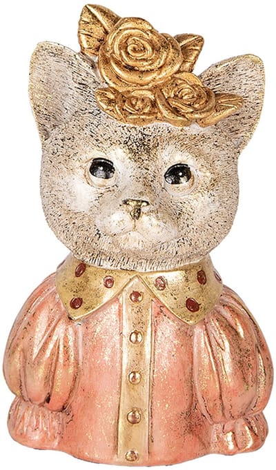 Clayre & Eef Decoratie Beeld Kat 12x9x18 cm Wit Roze Kunststof