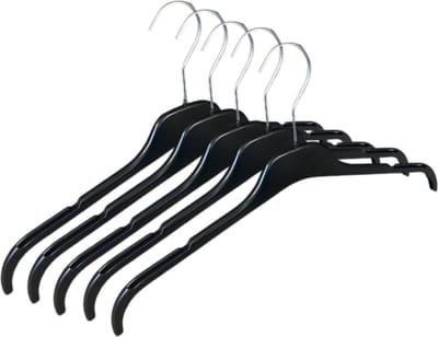 [Set van 5] Ruimtebesparende zwarte kunststof tophangers / kledinghangers / shirthangers / jurkhangers / blousehangers met inkepingen voor multifunctioneel gebruik