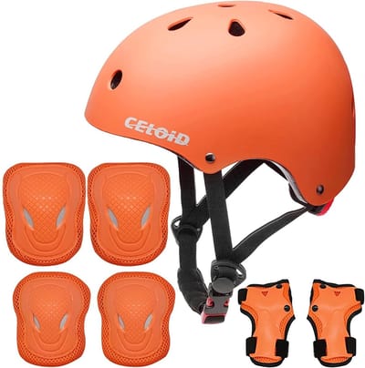 Beschermende Set - Helm en Pads - Buitensporten - Verstelbare Banden - 8-14 Jaar - Oranje