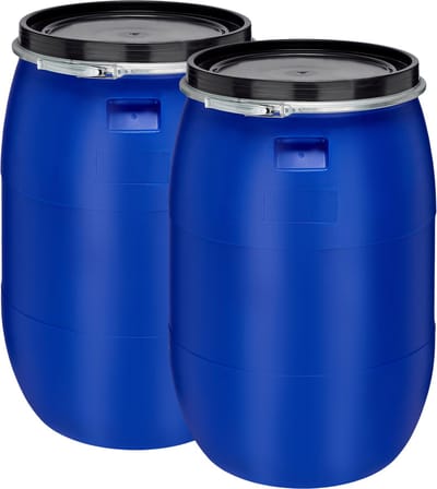 Garronda 2x180L Kunststof Trommel Met Deksel - Regenton - Vat - HDPE - Voedselvat - Tuin Hobbock – Blauwx2 - GD-STE-Barrel-B220C-2B