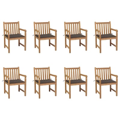 vidaXL - Tuinstoelen - 8 - st - met - taupe - kussens - massief - teakhout