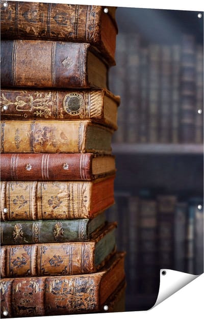 Gards Tuinposter Oude Historische Boeken - Retro - 90x120 cm - Tuindoek - Tuindecoratie - Wanddecoratie buiten - Tuinschilderij