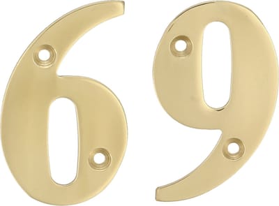 AMIG Huisnummer 69 - massief messing - 10cm - incl. bijpassende schroeven - gepolijst - goudkleur