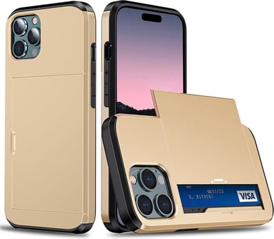 Mobiq pashouder hoesje geschikt voor iPhone 14 Pro | vakje voor pasjes goud