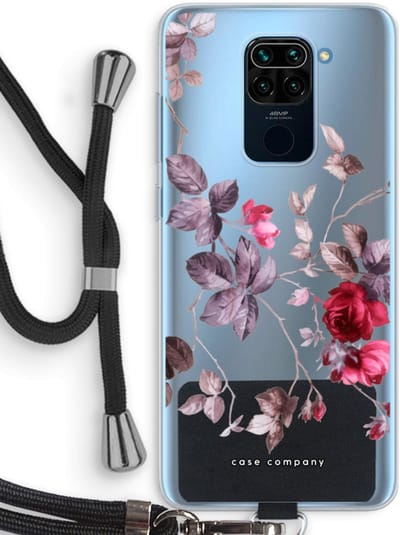 Case Company® - Hoesje met koord geschikt voor Xiaomi Redmi Note 9 hoesje met Koord - Mooie bloemen - Telefoonhoesje met Zwart Koord - Bescherming aan alle Kanten en Over de Schermrand