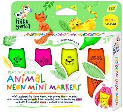 Haku Yoka viltstiften dieren - mini markers set voor kinderen