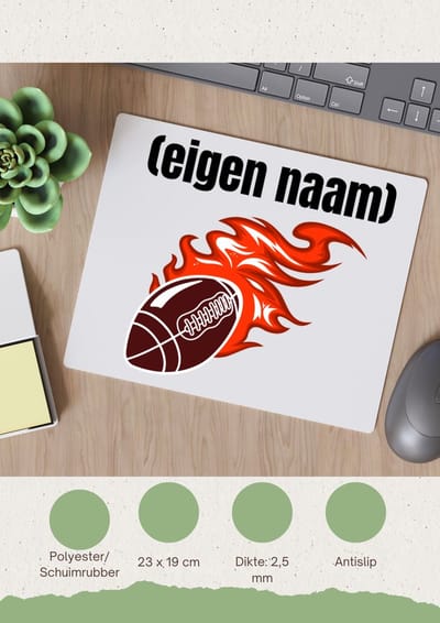 Akyol - rugbybal vuur met eigen naam Muismat - Rugby - atleten - iemand die houdt van rugby - verjaardag - cadeau - kado - 23 bij 19 cm