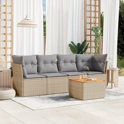 vidaXL - 5-delige - Loungeset - met - kussens - poly - rattan - beige