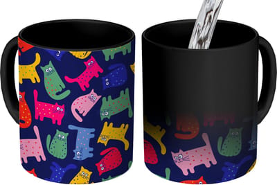 Magische Mok - Foto op Warmte Mokken - Koffiemok - Patronen - Kat - Regenboog - Roze - Meisjes - Kinderen - Kindje - Magic Mok - Beker - 350 ML - Theemok