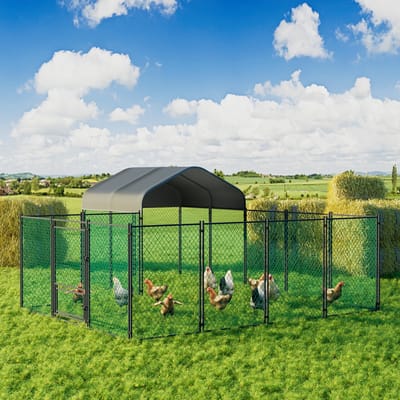 Bingopaw - Buitenhok voor kippen - Groot inloophok voor pluimvee - Eenden- en ganzenhek - met waterdichte en UV-bescherming - Groot metalen kippenhok voor buiten, boerderij - 4mx3mx1.5m