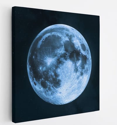 Saammp Canvas Schilderij - Volle Maan - Landschap - Natuur - 20x20 - Foto op canvas - Wanddecoratie - Muurdecoratie Woonkamer - Slaapkamer decoratie - Canvas Print
