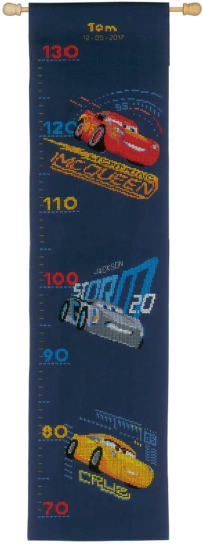 Vervaco - Telpakket kit - Geboorte - Groeimeter - Disney Cars met gierende banden - PN-0167534 - Borduren - Borduurpakket - Borduurpakket geboorte - Borduurpakket volwassenen