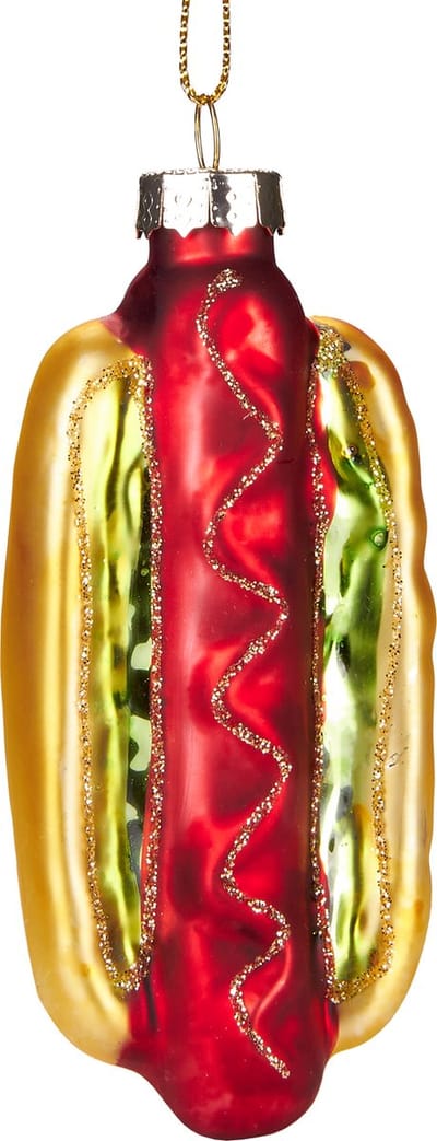 BRUBAKER Hot Dog - Handbeschilderde Kerstbal van Glas - Mondgeblazen Kerstboomversieringen Figuren Grappige Decoratieve Hangers Boombal - 10 cm