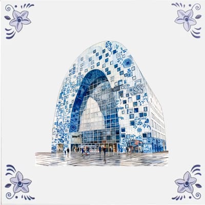 Delfts blauw tegeltje markthal Rotterdam - delfts blauw wandbord - delftsblauw - hollandse cadeautjes - wanddecoratie - decoratieve accessoires