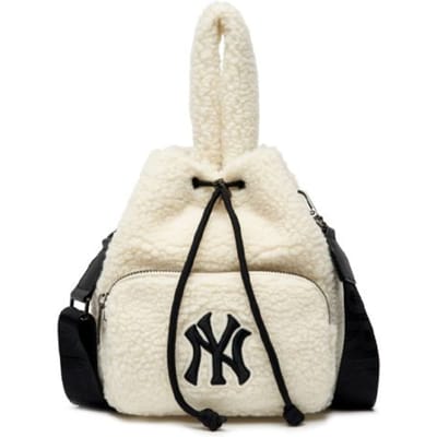 MLB Mode Trekkoord NY Yankees Pluche Polyester Bucket Bag Dames tassen Crème 3ABMS0316-50CRS Milk White beige
