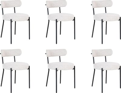 QUVIO Eetkamerstoelen Leanne - Eetkamerstoel - Bouclé - Staal - Wit - Set van 6